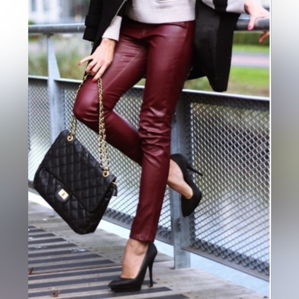 Marc New York Andrew Marc Faux Leather Track Pants‎ Women's Size S Burgundy